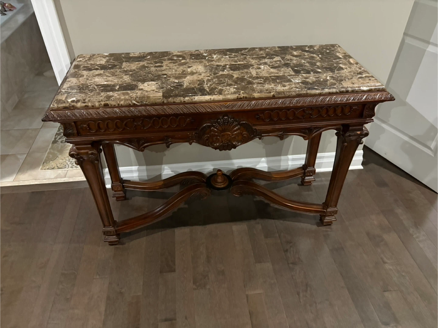 Marble Top Dark Wood Console Table - photo 5