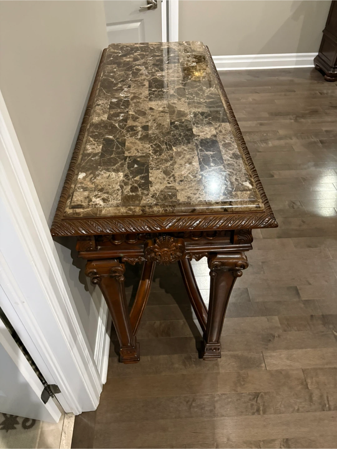 Marble Top Dark Wood Console Table - photo 3
