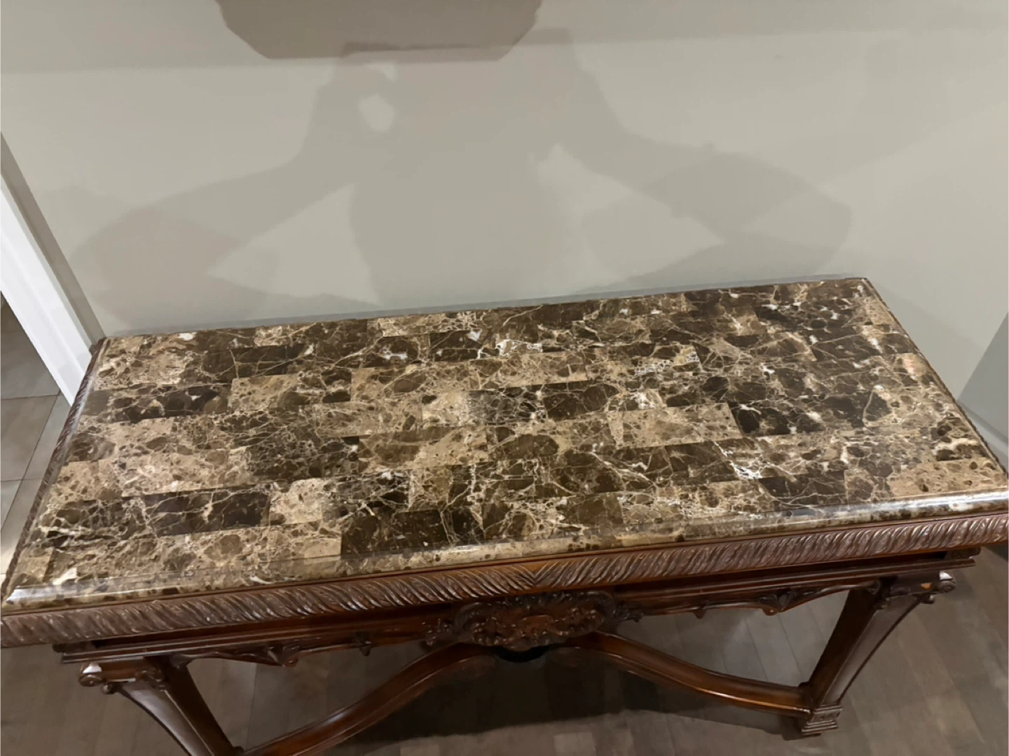 Marble Top Dark Wood Console Table - photo 4