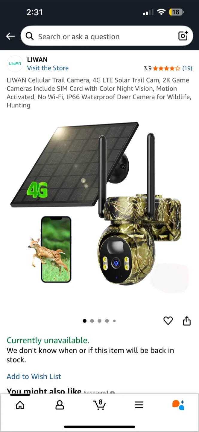 BNIB LIWAN 4G LTE Cellular Trail Camera - 2K Game Camera thumbnail