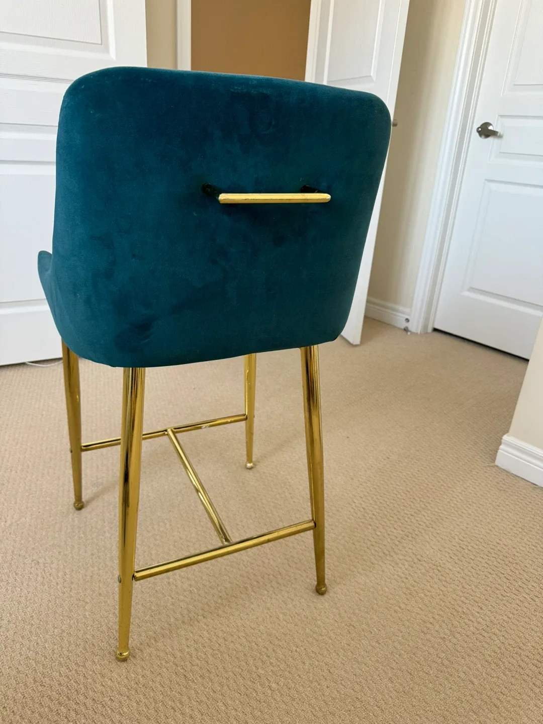 Teal Velvet Bar Stool with Gold Legs image indicator(2)