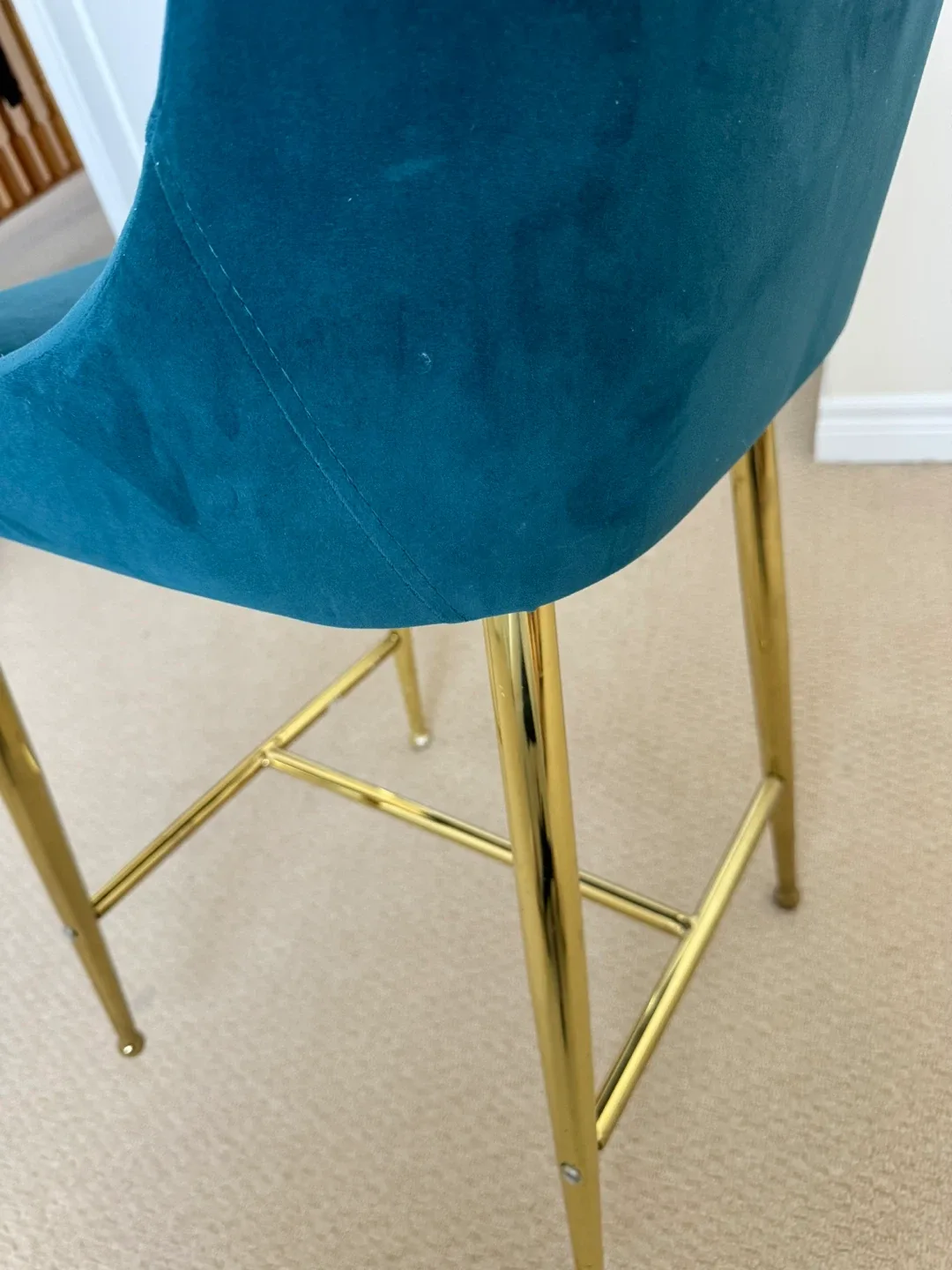 Teal Velvet Bar Stool with Gold Legs image indicator(3)