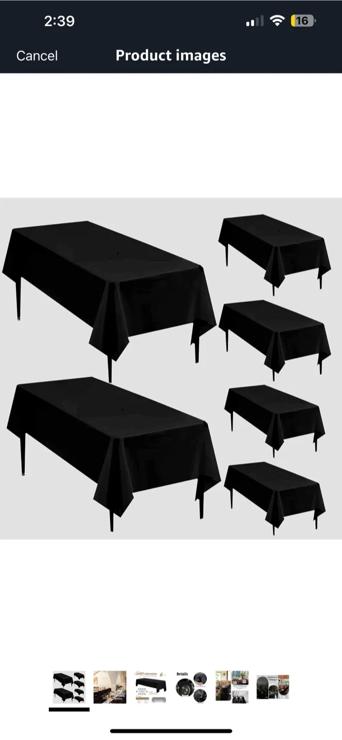 6 packBlack Tablecloth 60x126 inch New thumbnail
