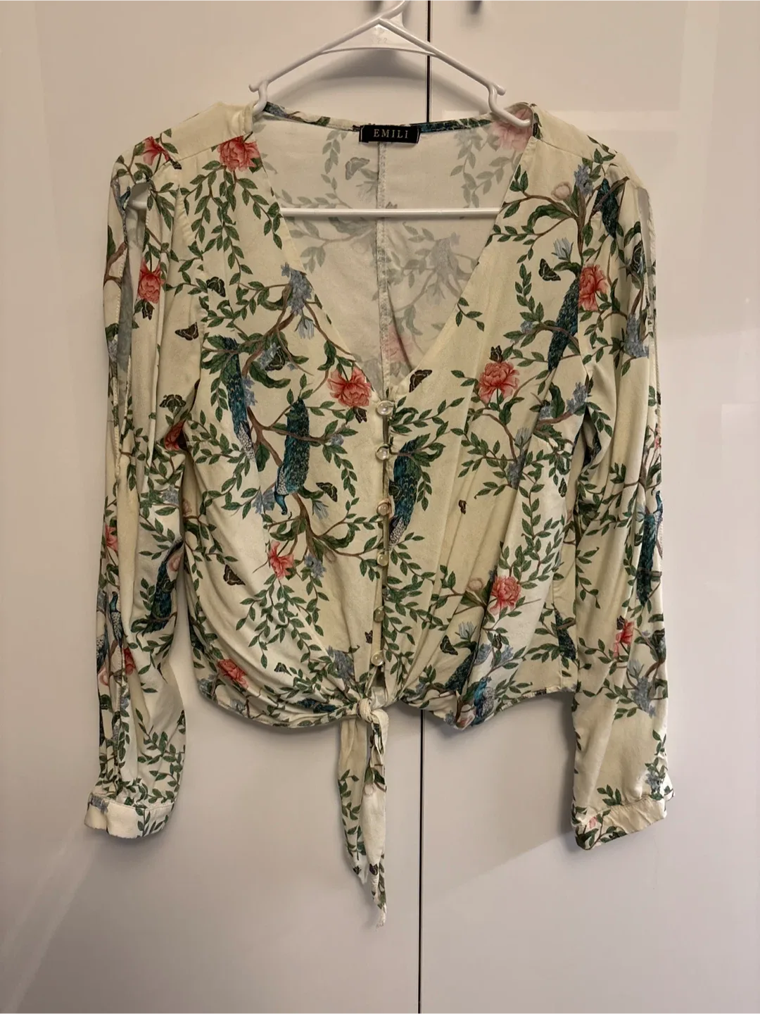 Floral Print Tie-Front Blouse - Size M