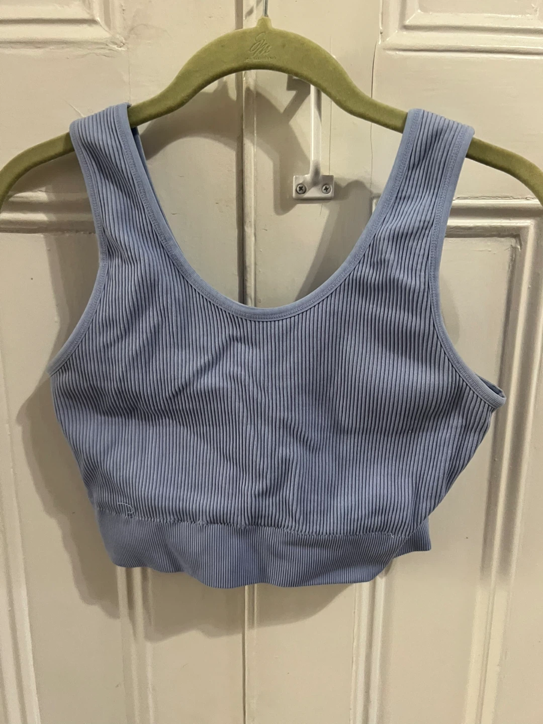 Aerie XL Blue Ribbed Cropped LonglineTank Bra Top