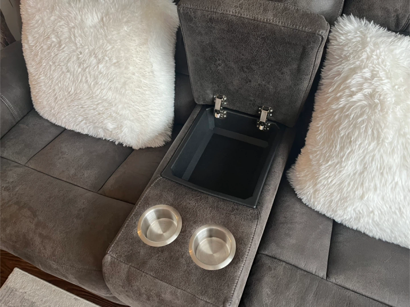 Grey Reclining Chair & Loveseat with Console & Cupholders - photo 3