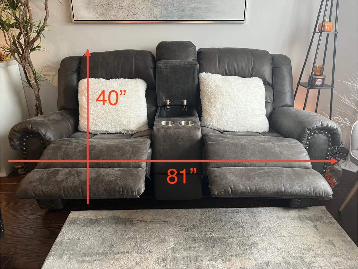 Grey Reclining Chair & Loveseat with Console & Cupholders - photo 4