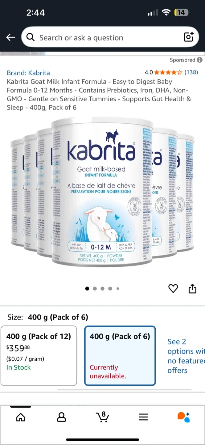 New Kabrita Goat Milk Infant Formula, 6 x 400g thumbnail