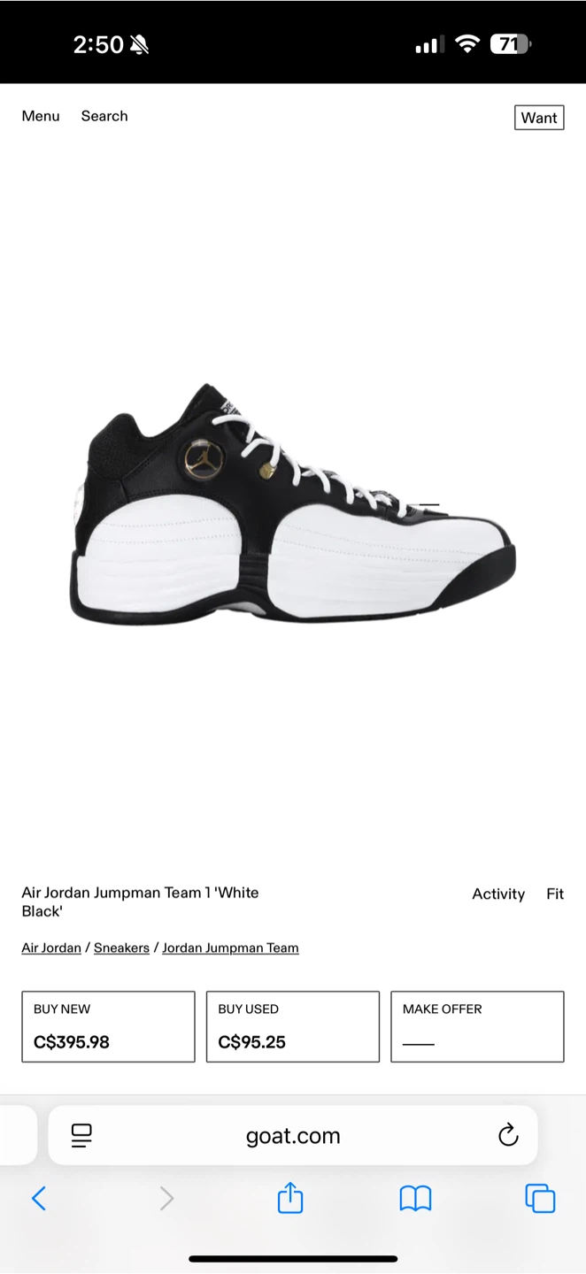 Jordan Jumpman Team 1 White/Black Size 12