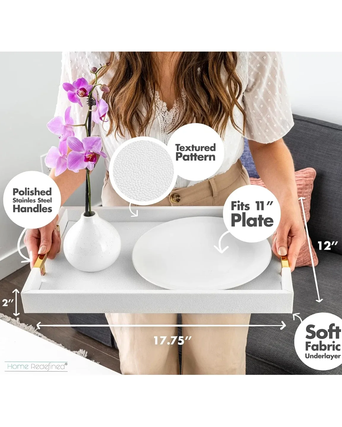 Home Redefined White Faux Leather Tray image indicator(5)