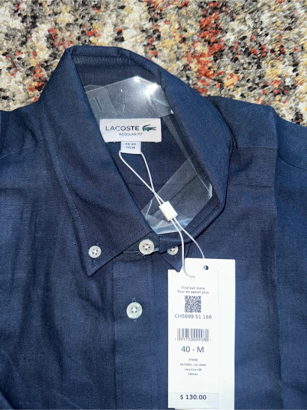 New Lacoste Regular Fit Navy Blue Shirt - Size M