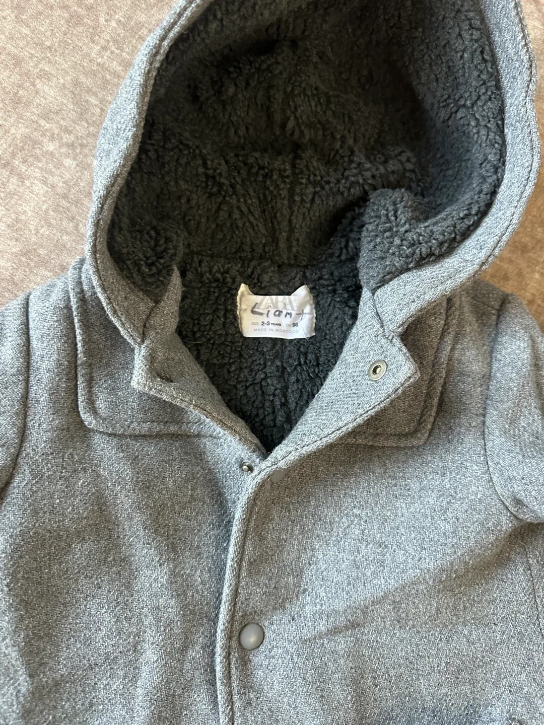 Zara Kids Grey Hooded Coat (Size 2-3 Years) image indicator(3)