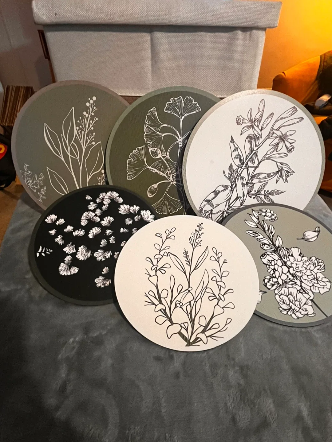 Set of Six Decorative Wood Botanical Wall Plaques thumbnail