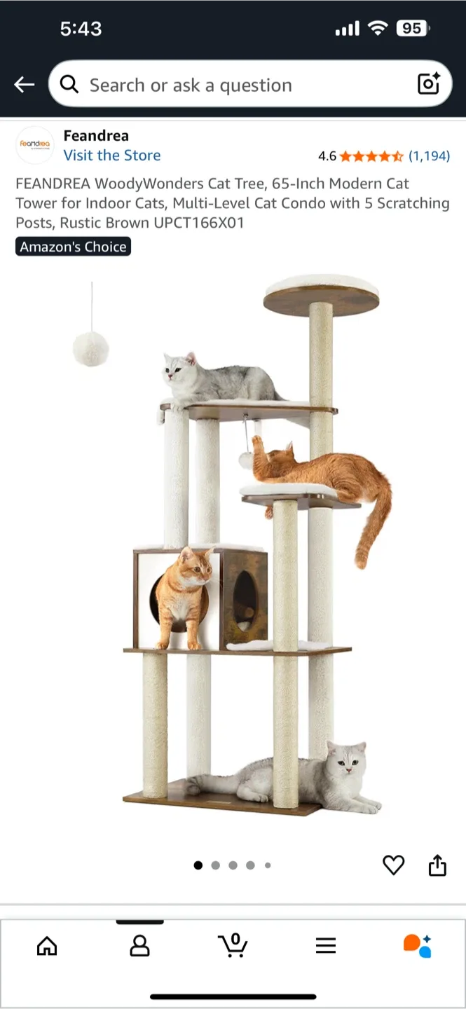 Feandrea WoodyWonders 65-Inch Cat Tree image indicator(5)
