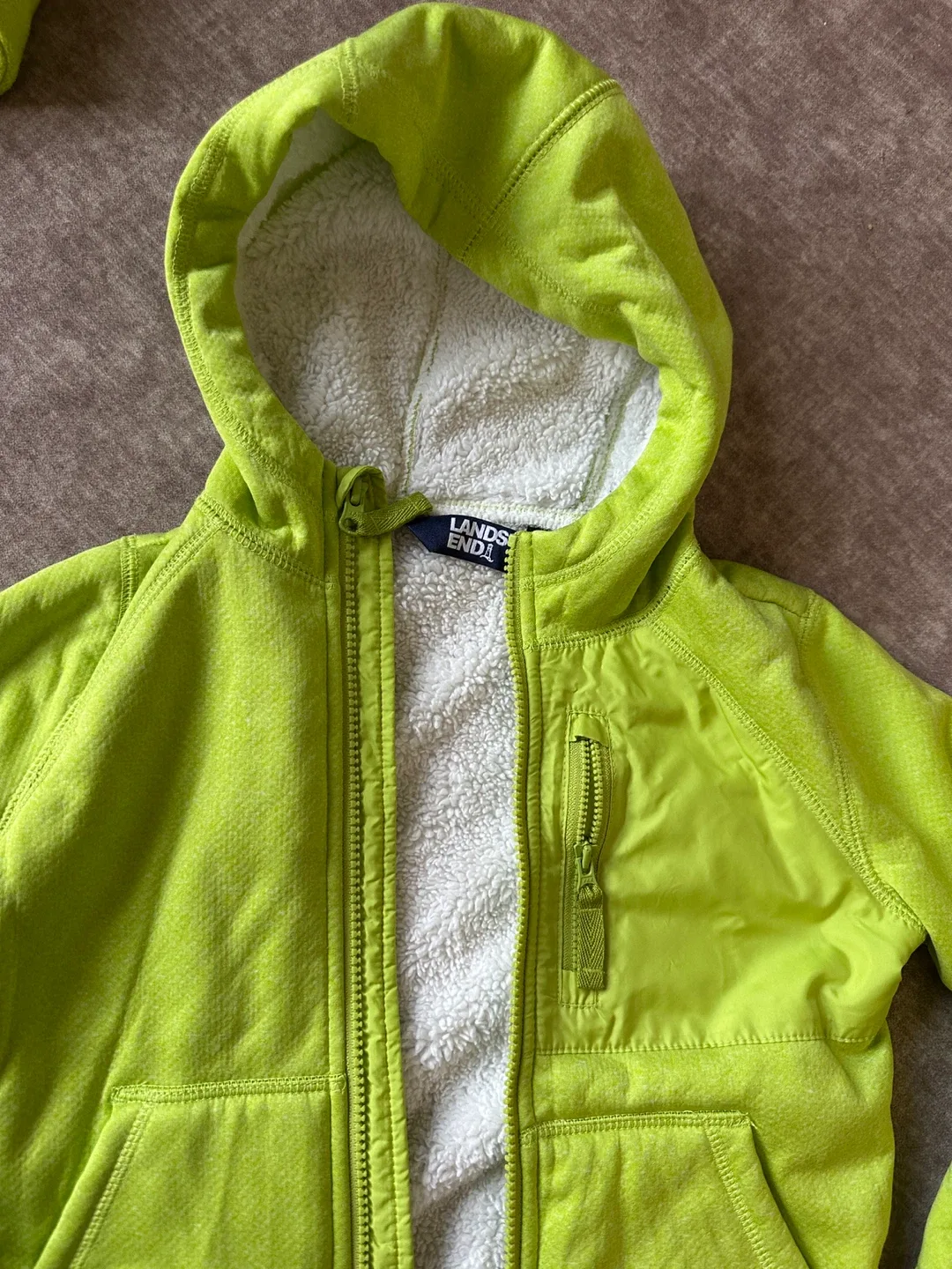 Lands' End Kids' Fleece Lined Hoodie - Green image indicator(3)