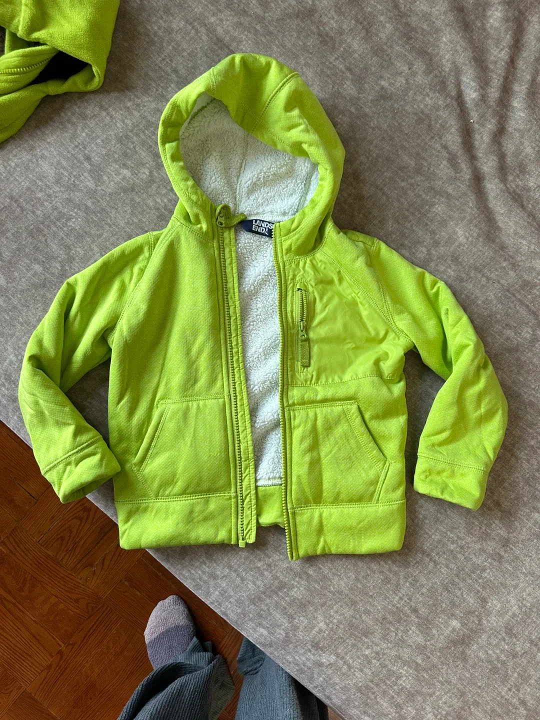Lands' End Kids' Fleece Lined Hoodie - Green image indicator(2)