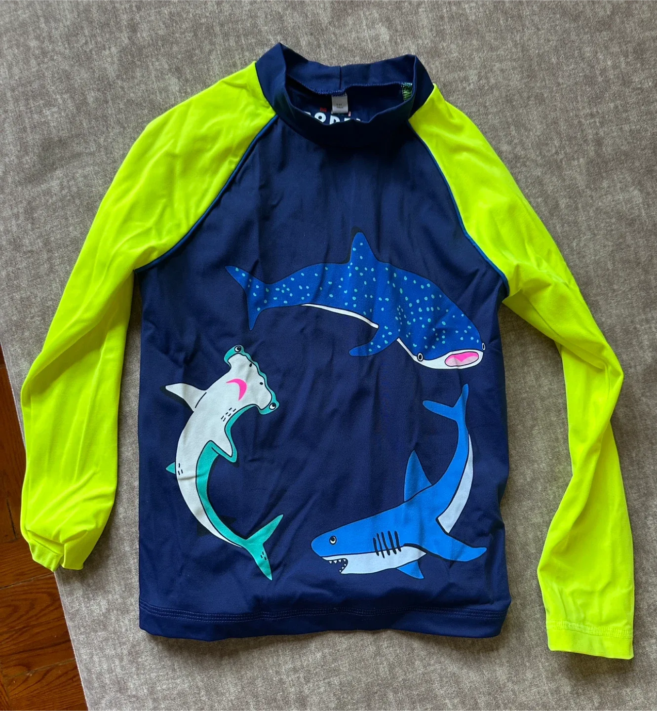 Mini Boden Rash Guard, Size 5-6Y, Shark Print