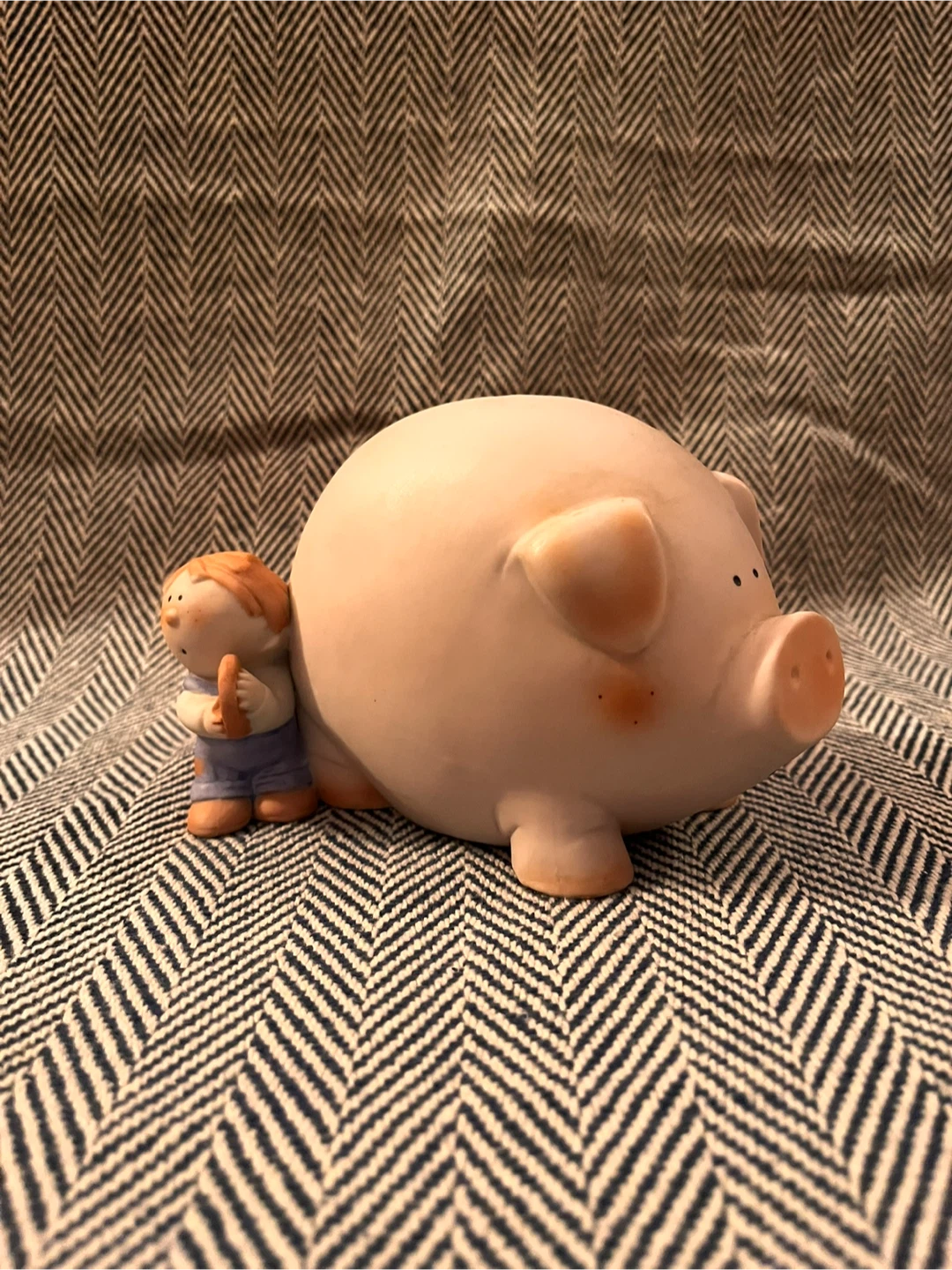Vintage Bumpkins Piggy Bank with Boy Figurine