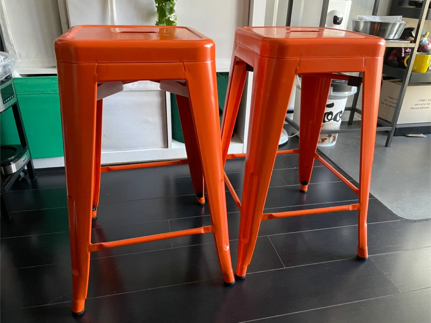 2 Orange Metal Bar Stools thumbnail