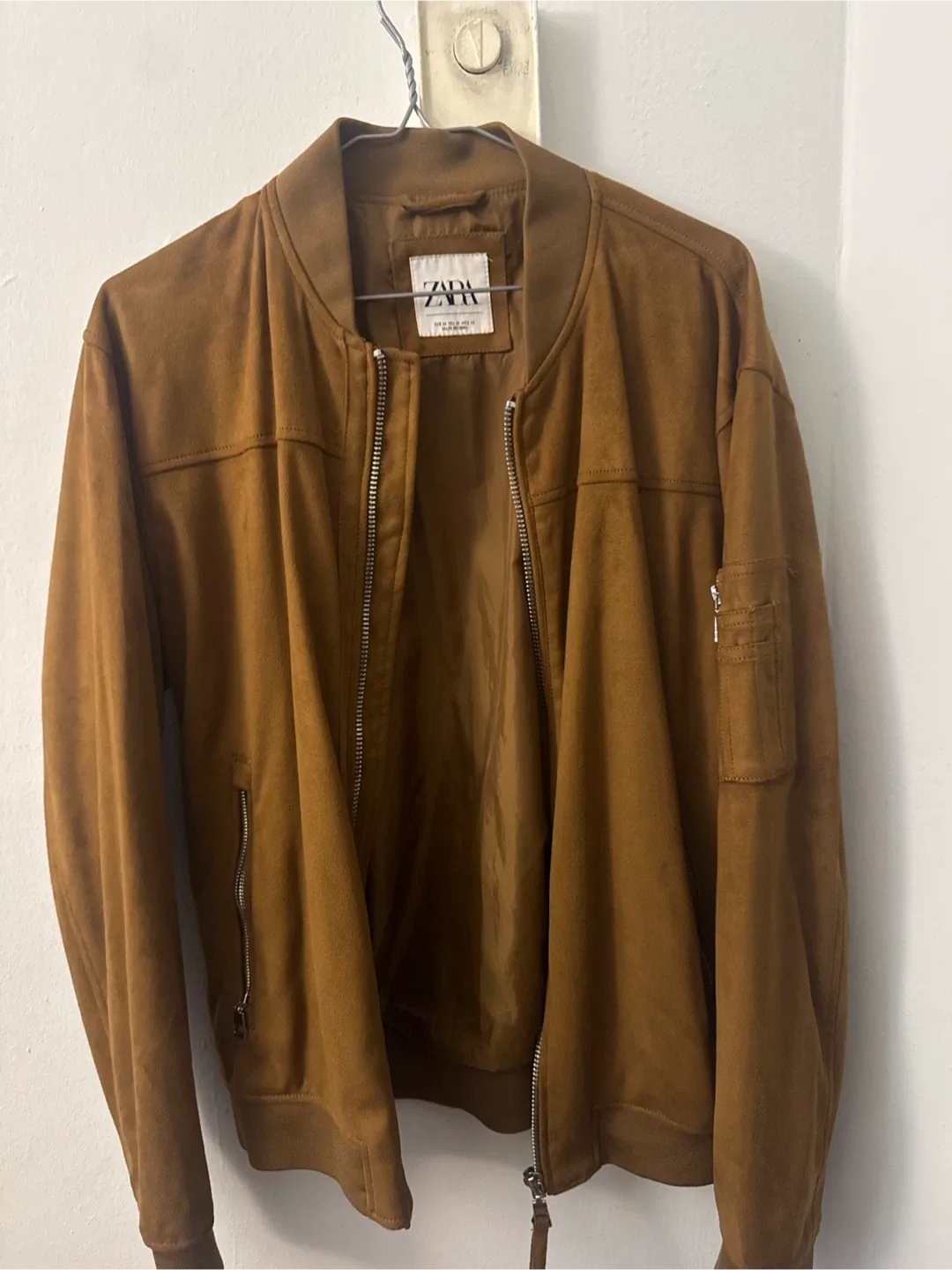 Zara Brown Suede Bomber Jacket, Size M thumbnail
