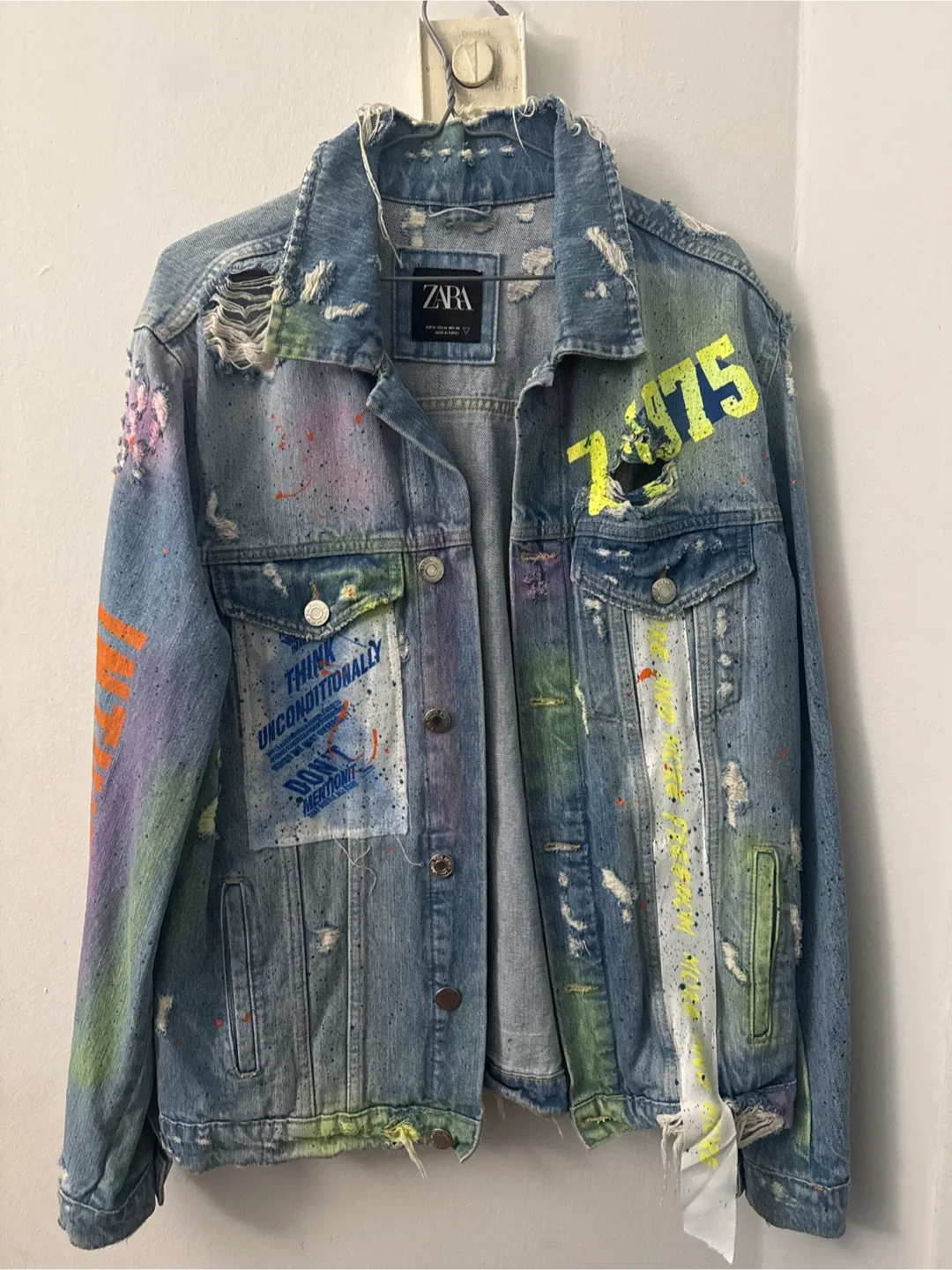 Zara Distressed Denim Jacket - Men's M thumbnail