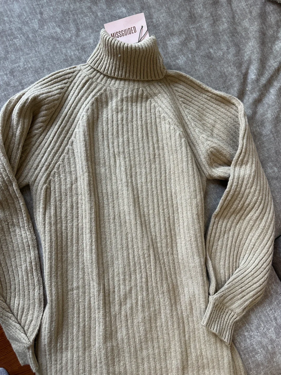 Missguided Beige Knit Turtleneck Dress Size US 2/4 image indicator(4)