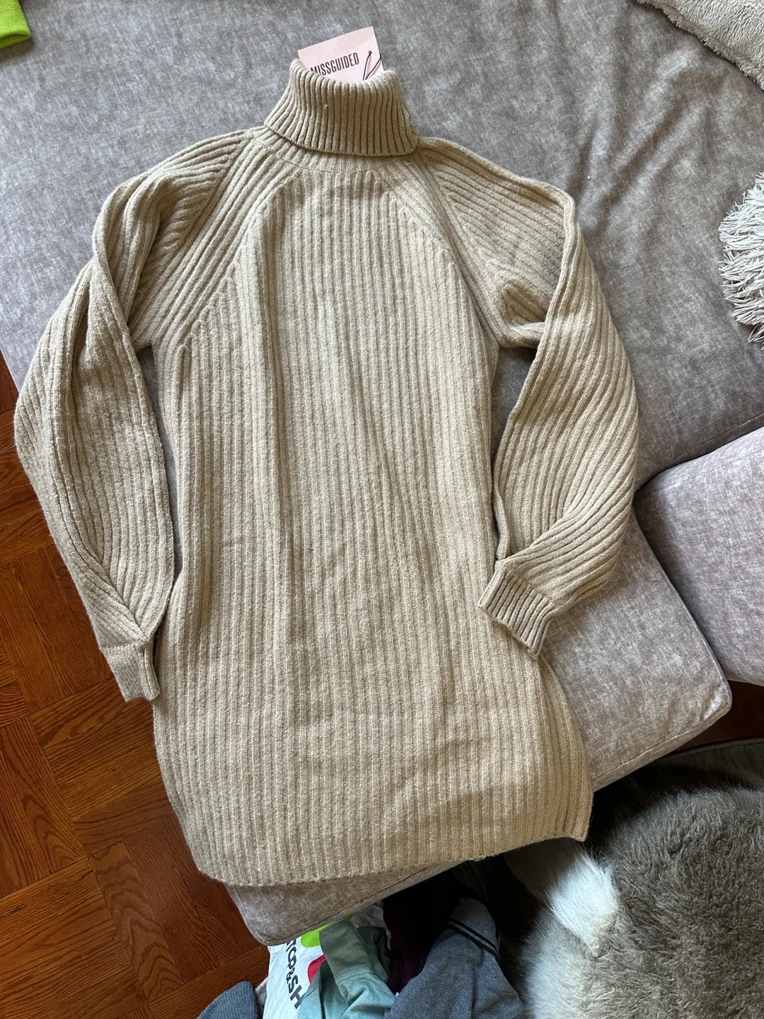 Missguided Beige Knit Turtleneck Dress Size US 2/4 image indicator(5)