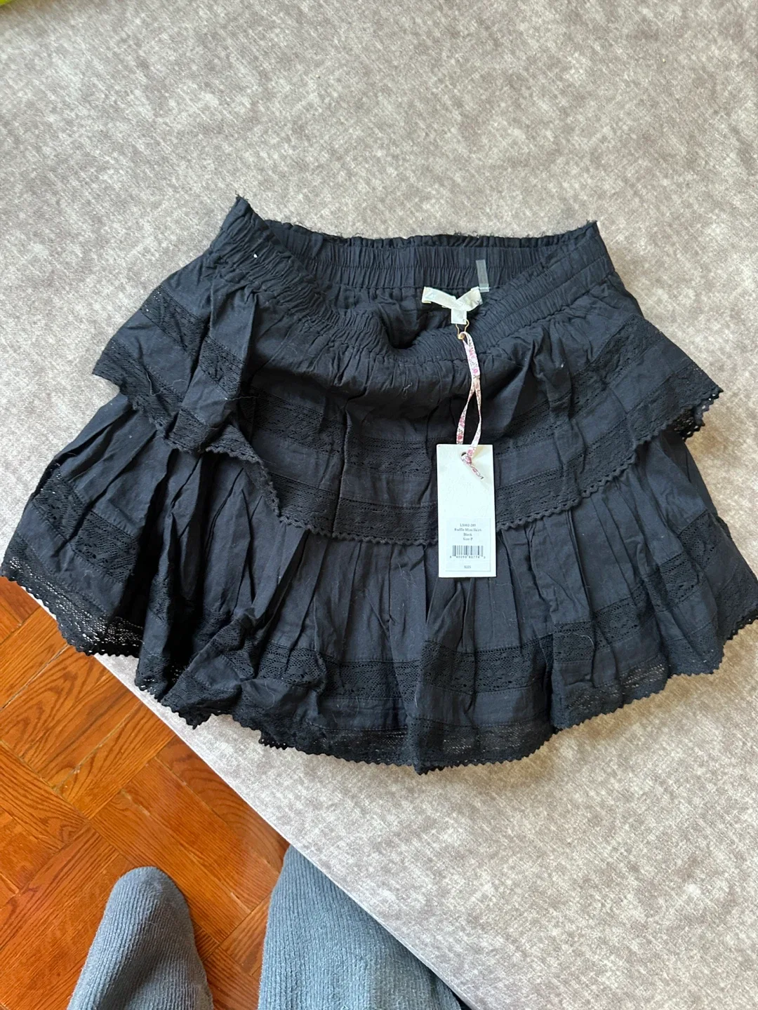 LoveShackFancy Ruffle Mini Skirt - Black - Size P