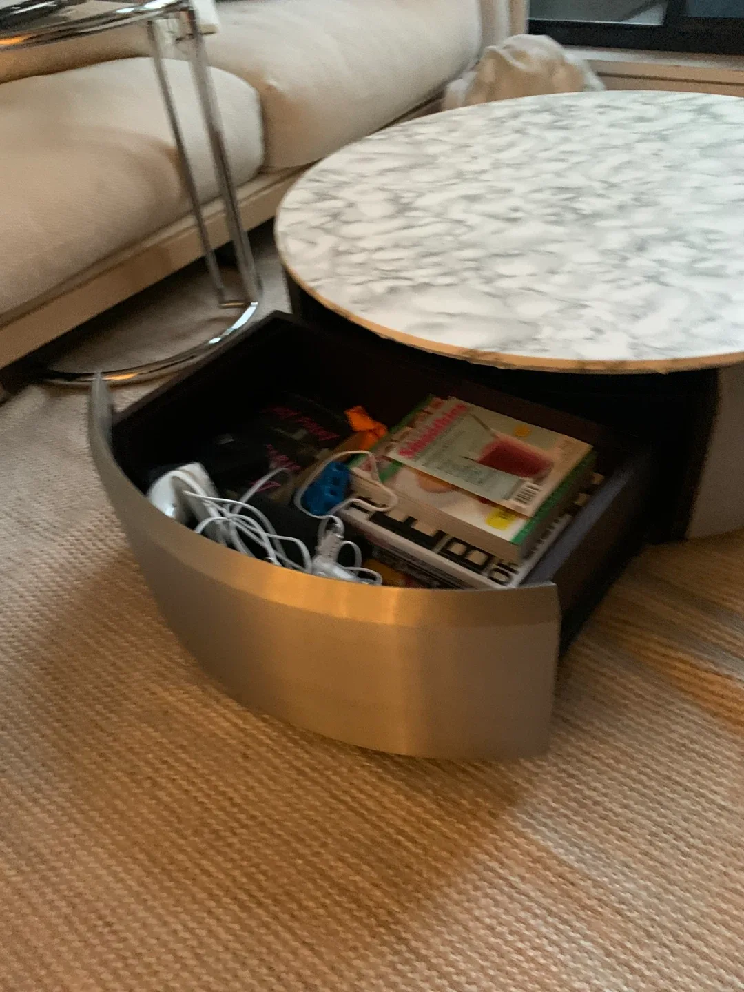 Round Marble inspired Top Coffee Table with Storage image indicator(3)