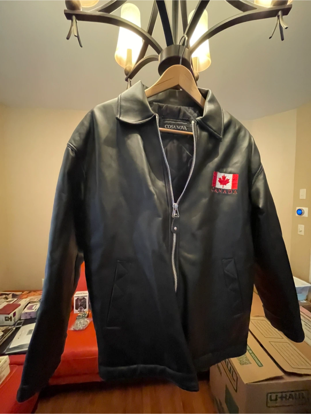 Cosa Nova Black PVC Jacket with Canada Flag