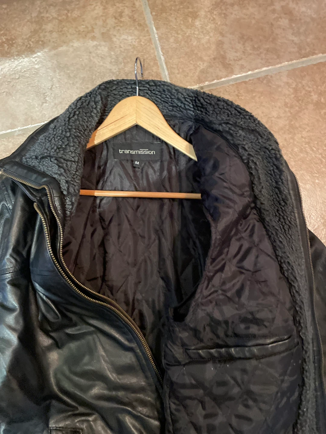 Transmission Black Leather Jacket Size M - photo 2