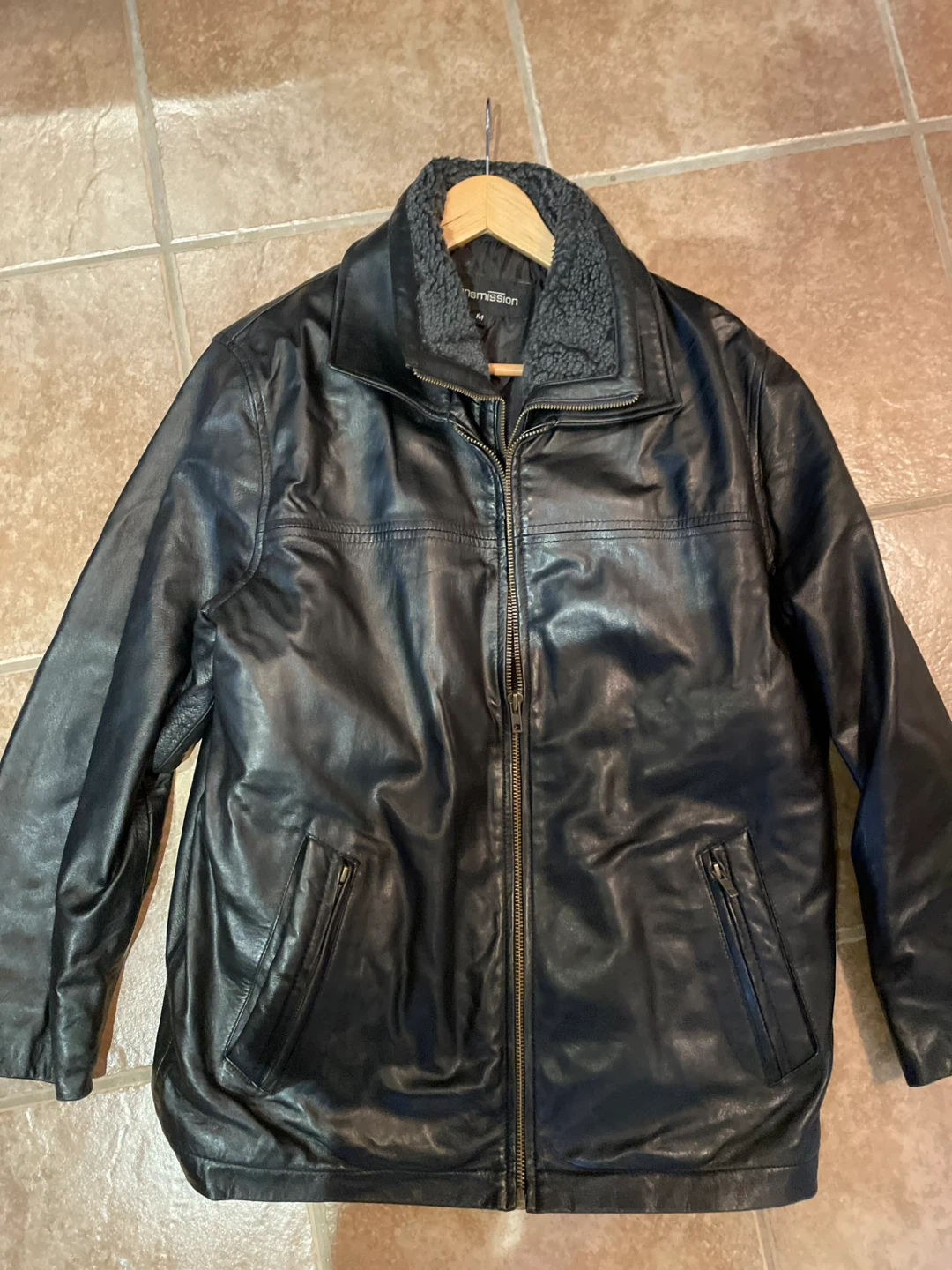 Transmission Black Leather Jacket Size M