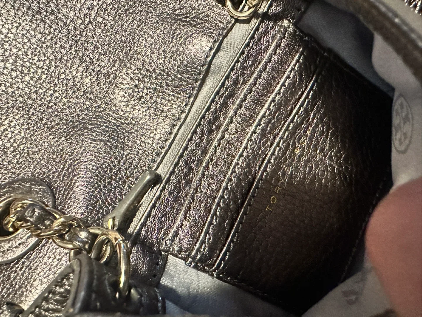 Tory Burch Gunmetal Leather Marion Shrunken Shoulder Bag image indicator(4)