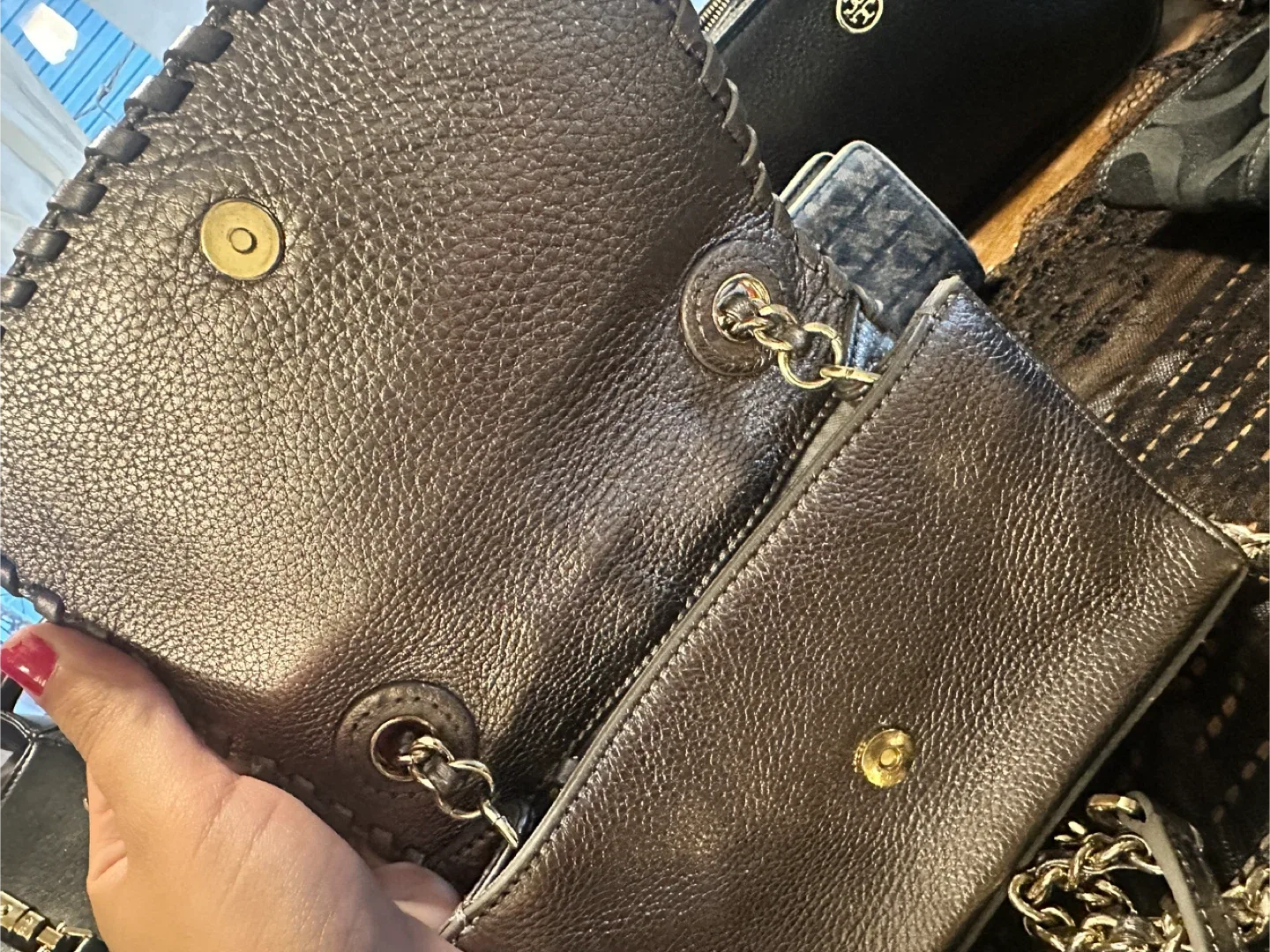 Tory Burch Gunmetal Leather Marion Shrunken Shoulder Bag image indicator(3)