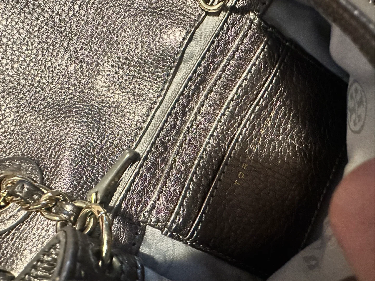 Tory Burch Gunmetal Leather Marion Shrunken Shoulder Bag image indicator(5)