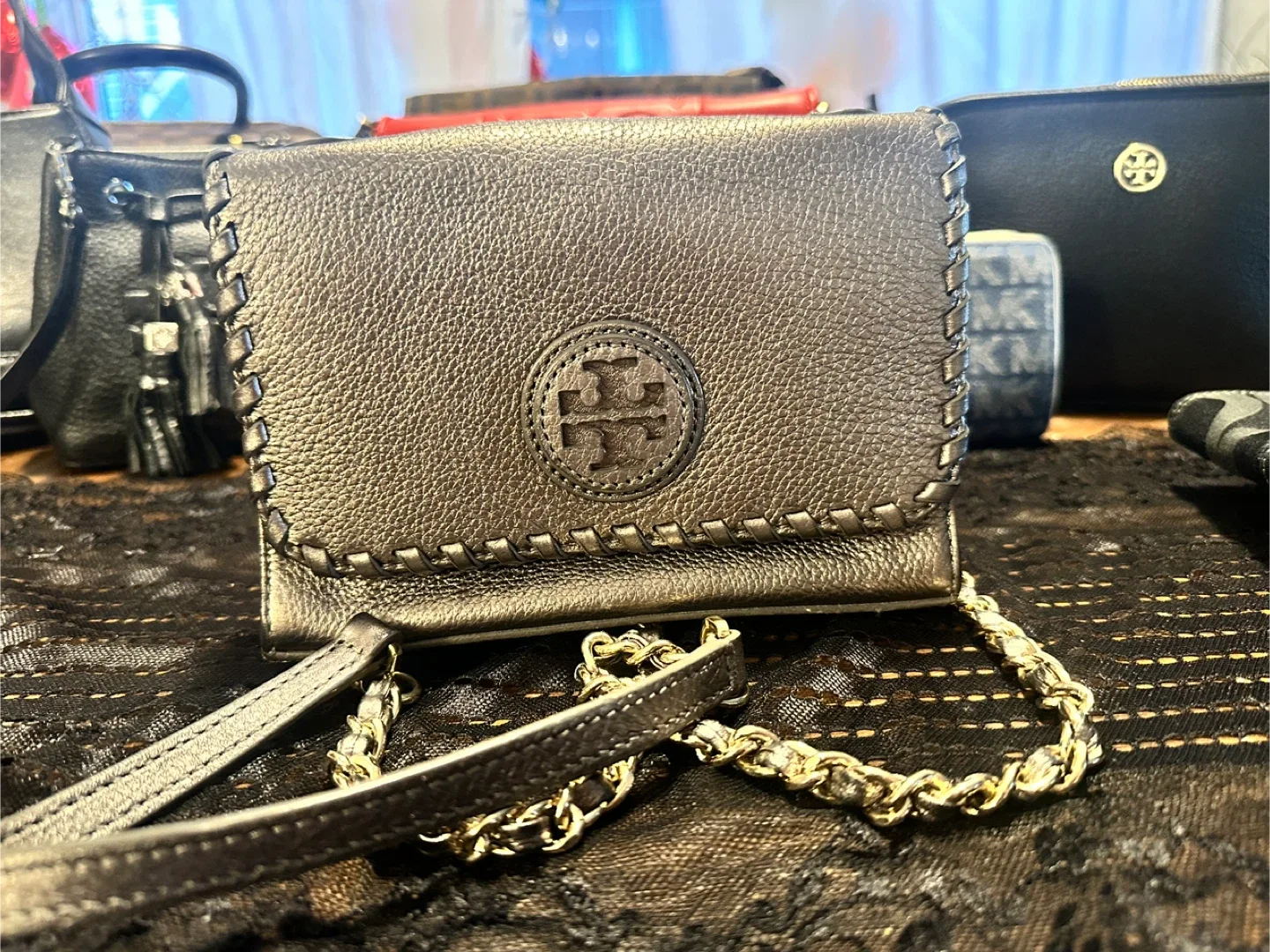 Tory Burch Gunmetal Leather Marion Shrunken Shoulder Bag image indicator(2)