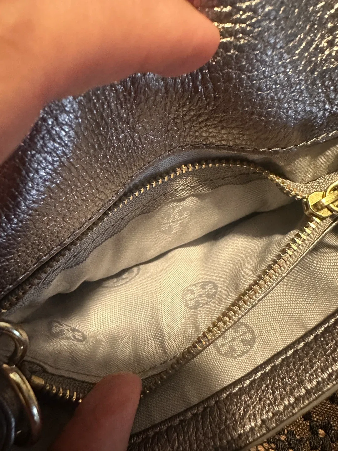 Tory Burch Gunmetal Leather Marion Shrunken Shoulder Bag image indicator(8)