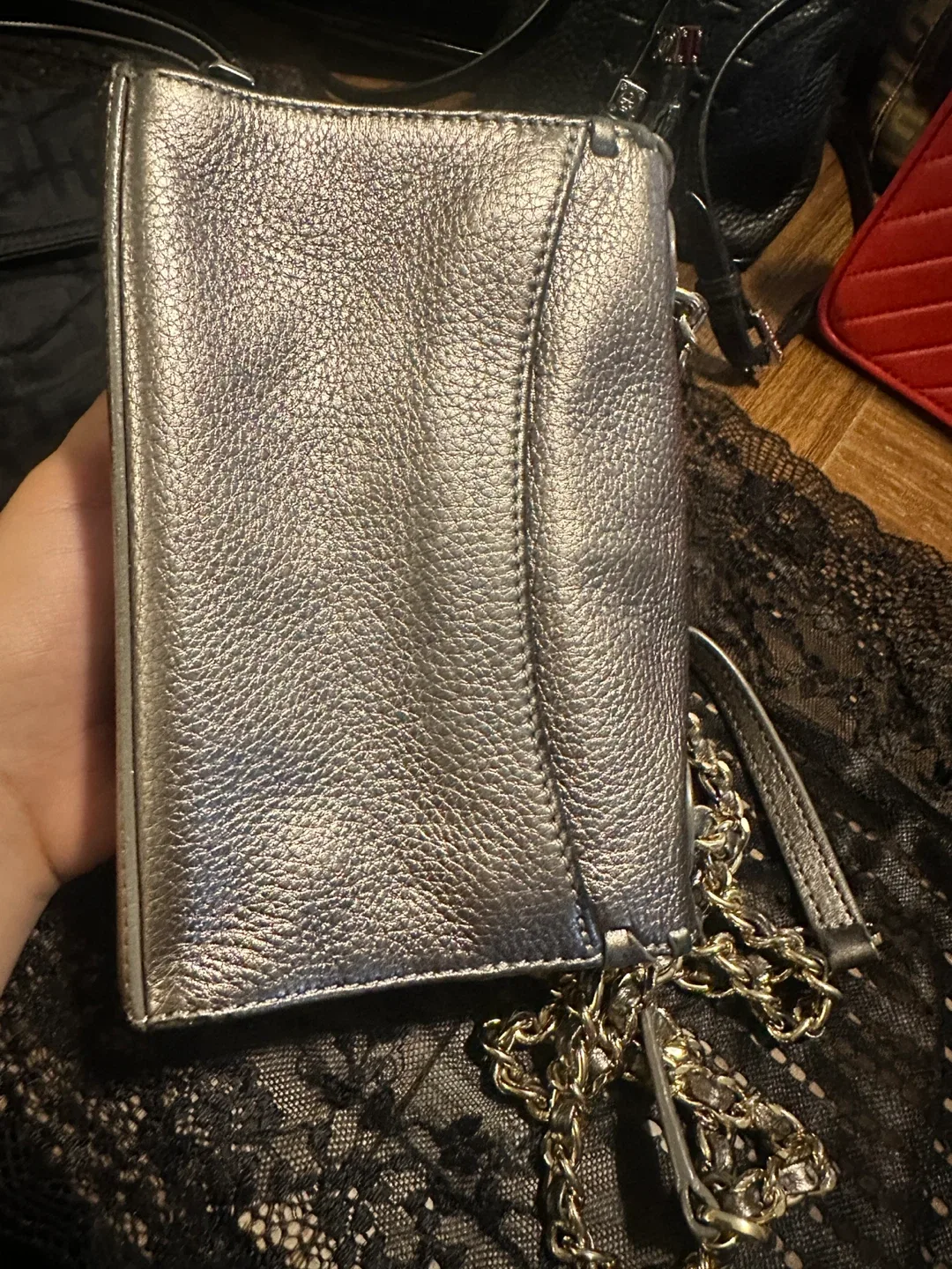 Tory Burch Gunmetal Leather Marion Shrunken Shoulder Bag image indicator(10)