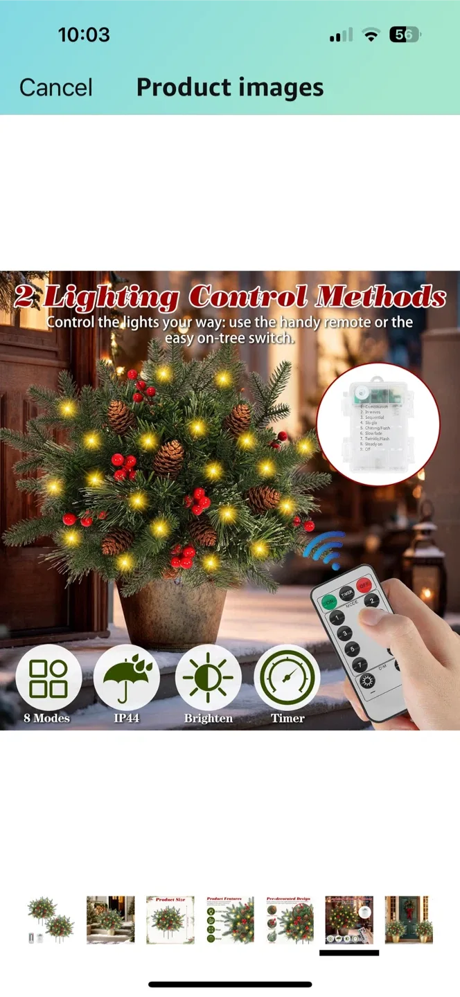New Christmas Planter Filler Decor w/ 50 LED Lights image indicator(7)