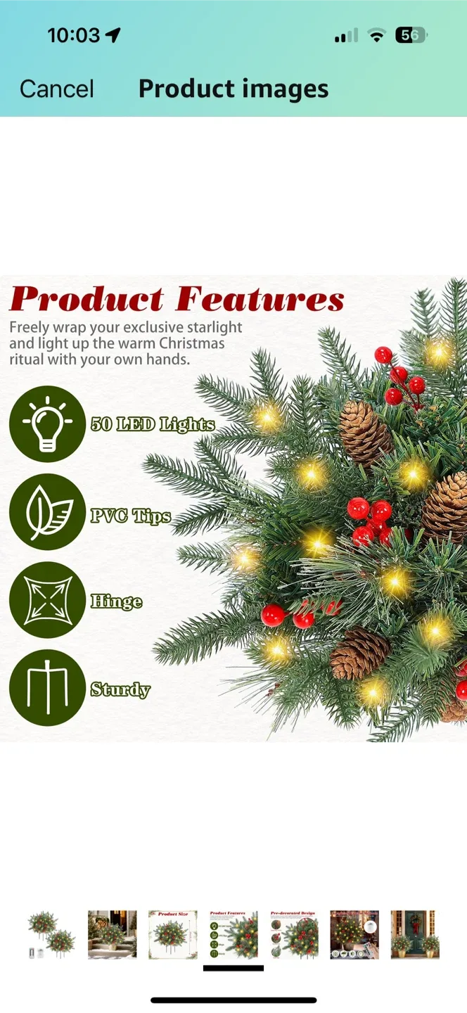 New Christmas Planter Filler Decor w/ 50 LED Lights image indicator(5)