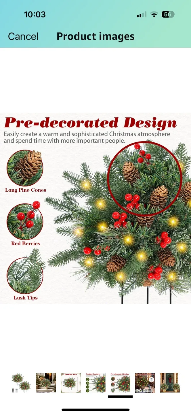 New Christmas Planter Filler Decor w/ 50 LED Lights image indicator(6)