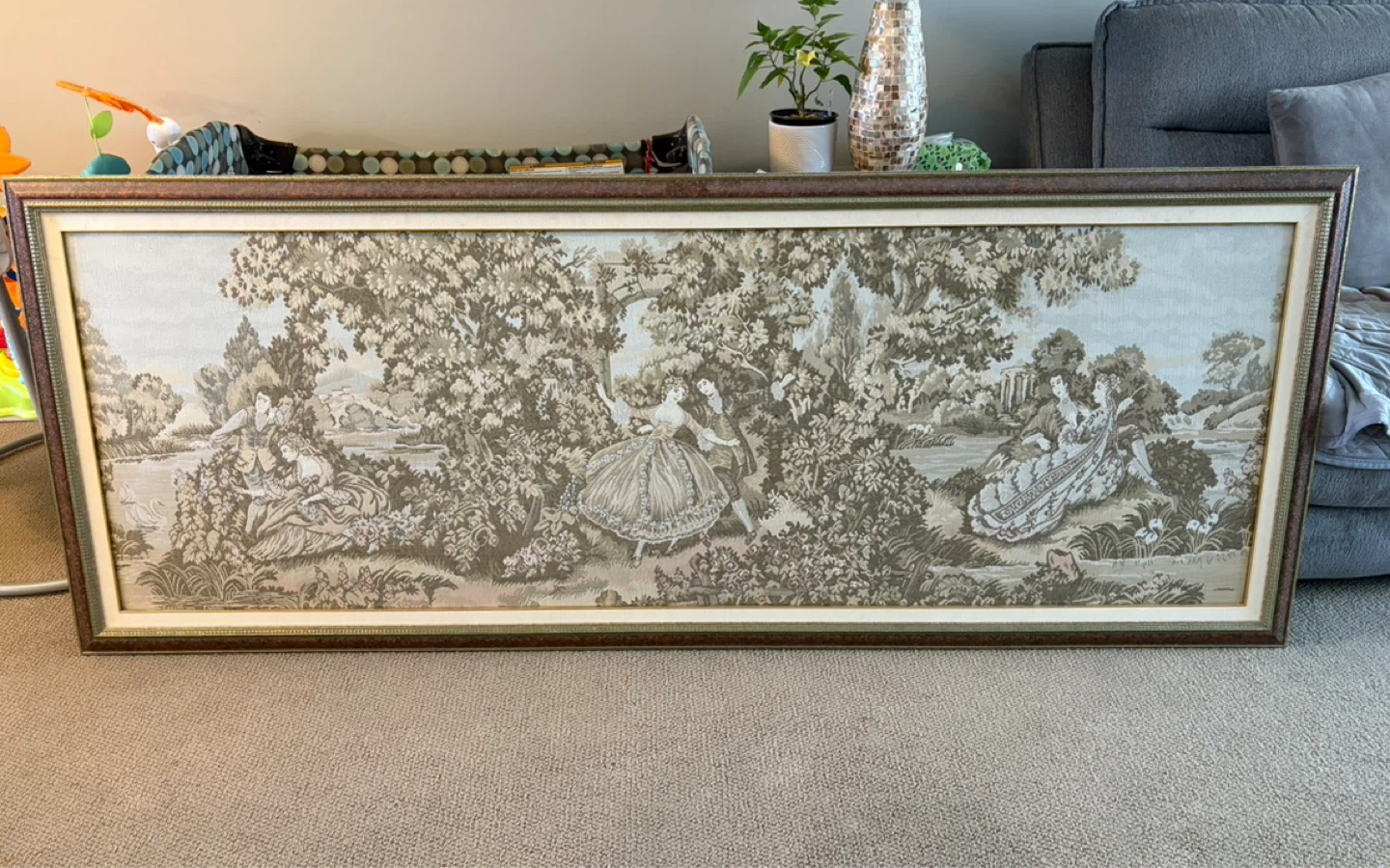 Framed Toile Print Wall Art, vintage picture