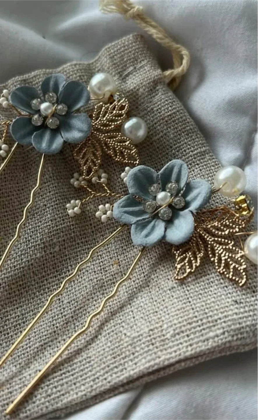 Blue Flower Hair Pins - Set of 2 thumbnail