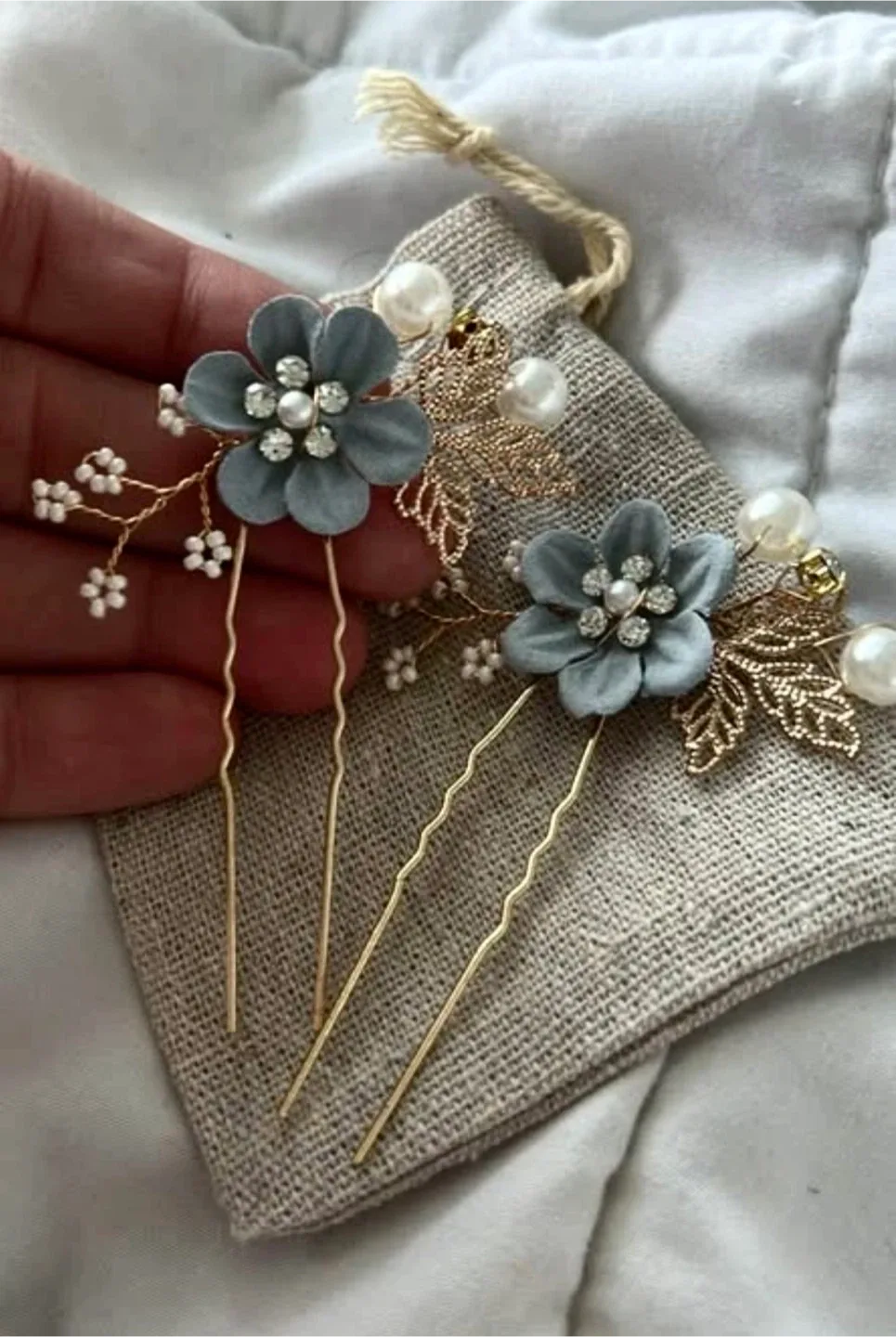 Blue Flower Hair Pins - Set of 2 image indicator(3)