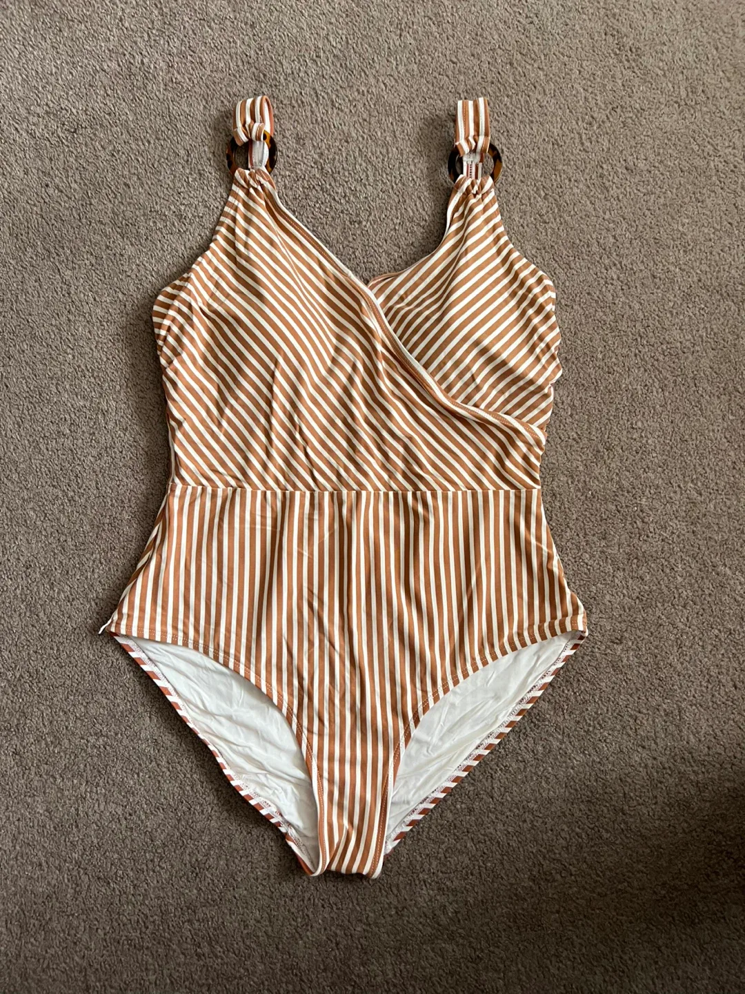 Nip Tuck Swimsuit Size 10 Brown/White Stripes thumbnail