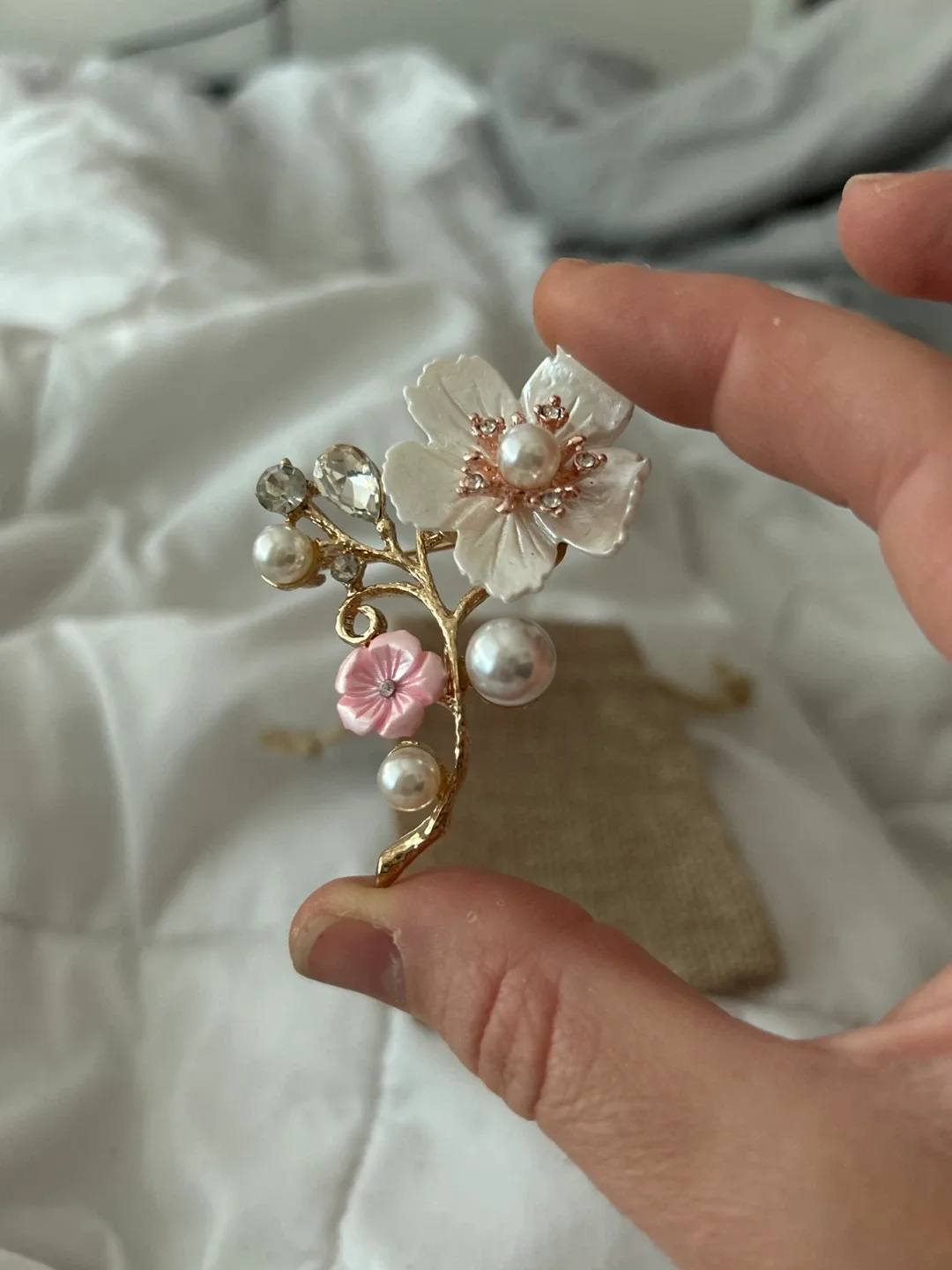 Floral Brooch Pin with Pearls thumbnail