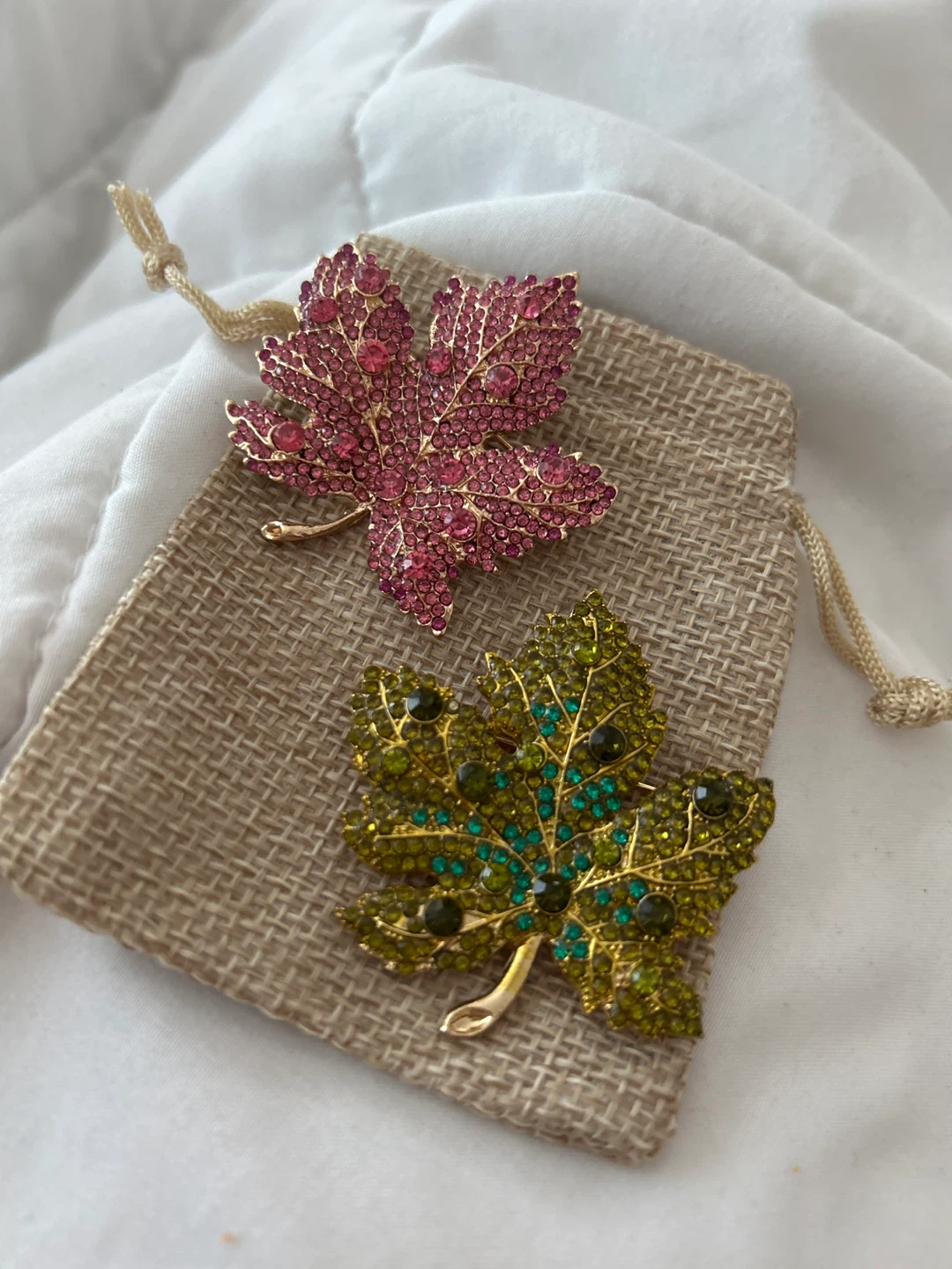 Leaf Brooches - Pink & Green