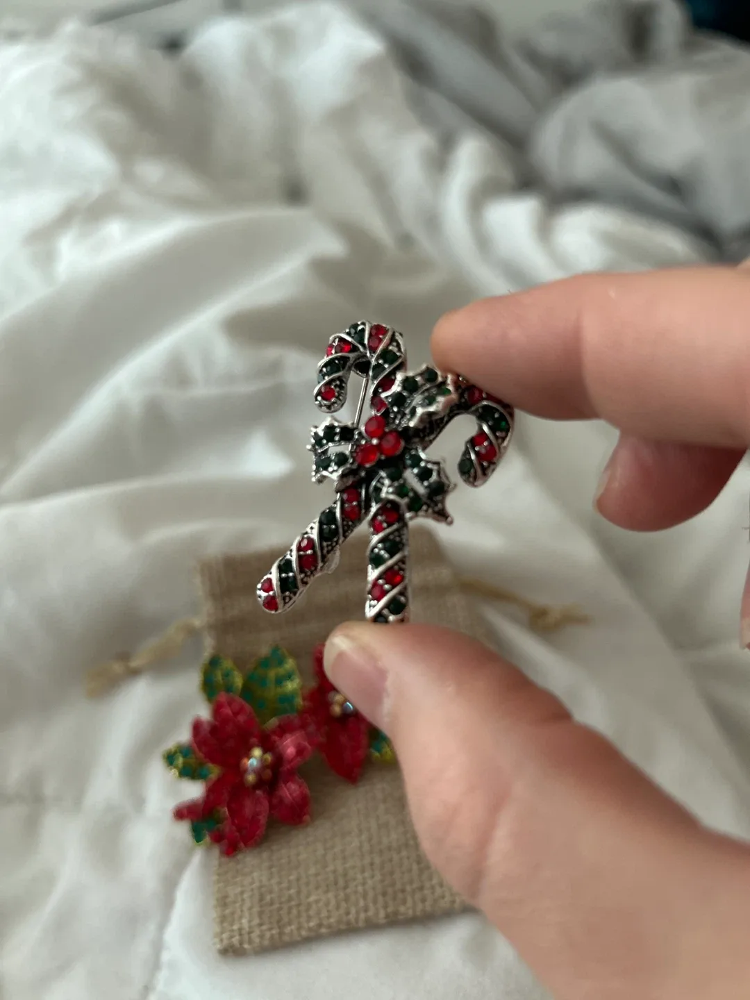 Christmas Poinsettia & Candy Cane Brooches - Set of 2 image indicator(3)