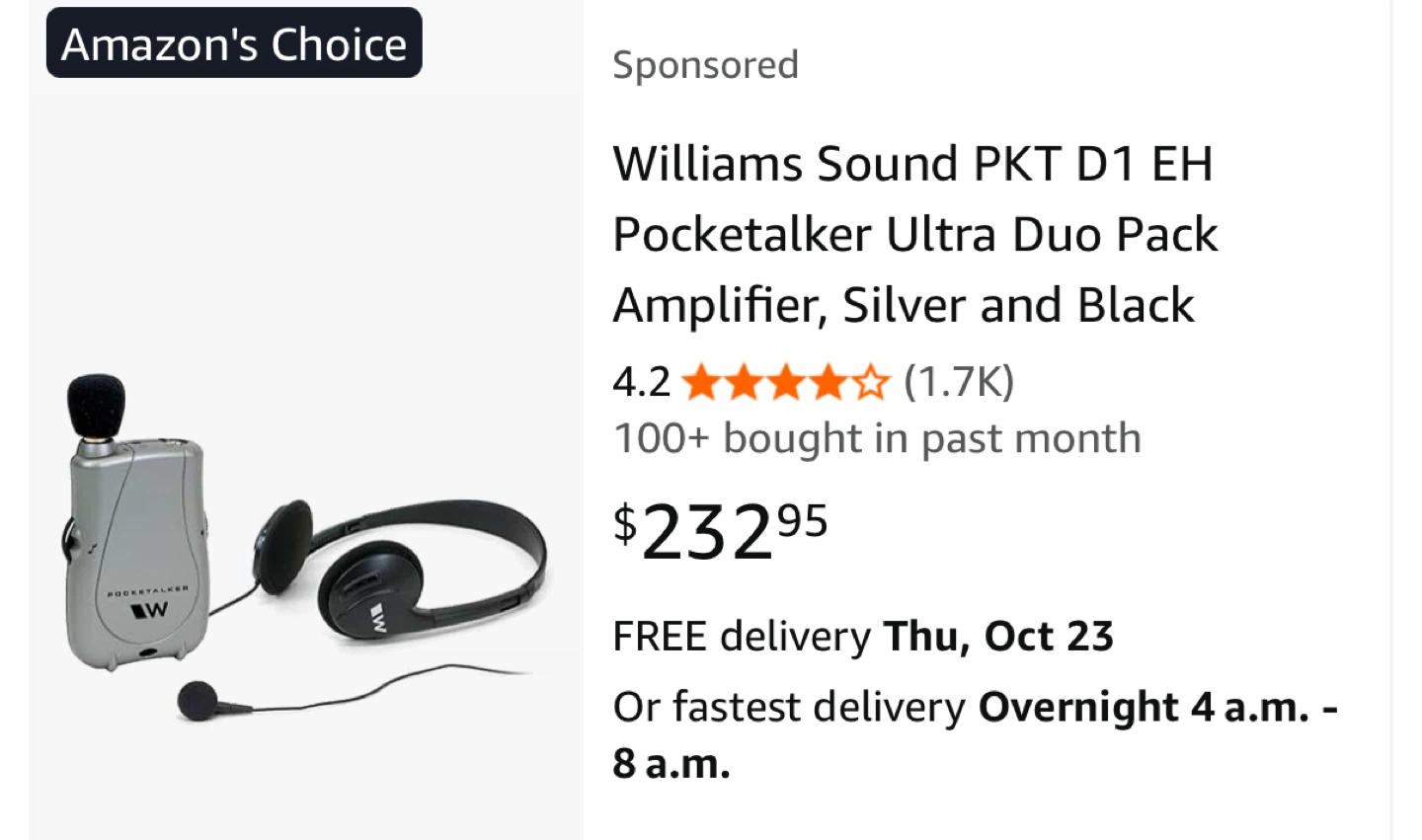 Williams Sound Pocketalker Ultra Duo Pack Amplifier