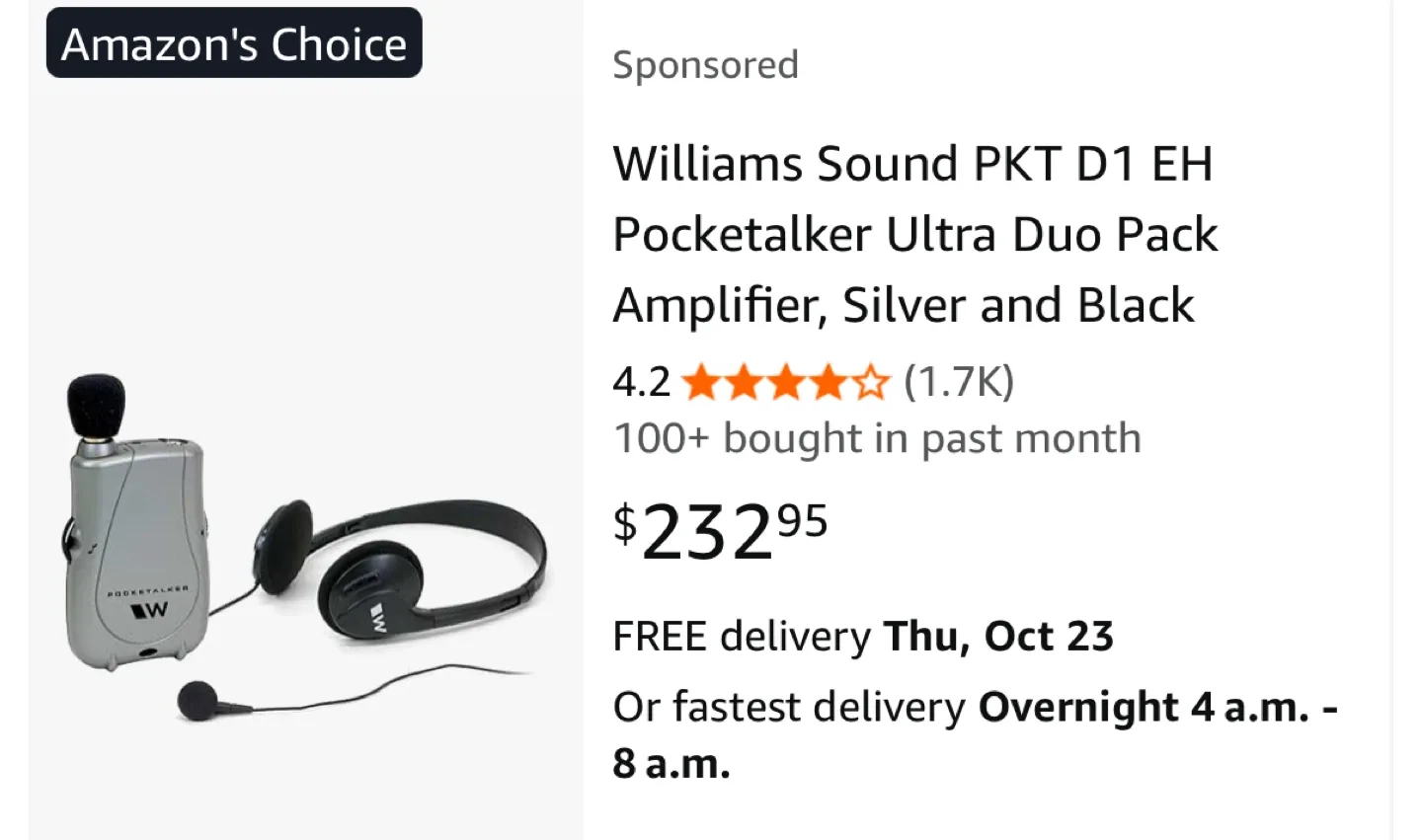 Williams Sound Pocketalker Ultra Duo Pack Amplifier thumbnail